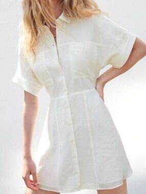 Zara Button Down Shirt Dress Off White Cream Size Medium